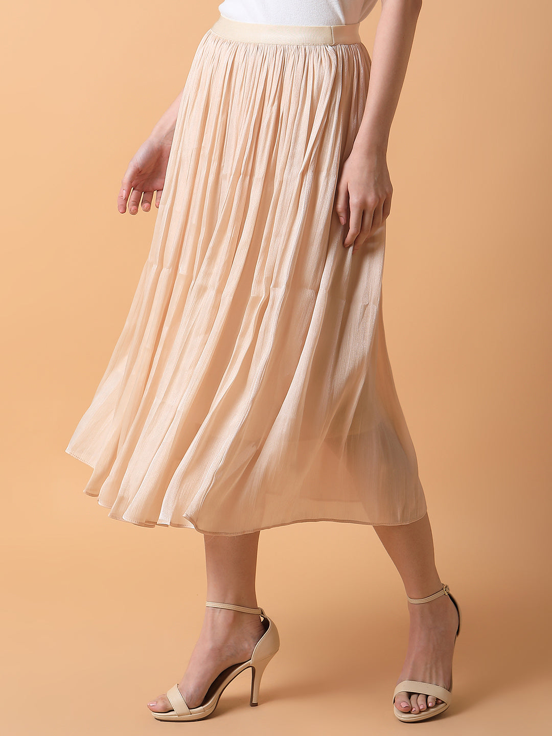 Women's Cream Flared Midi Skirt