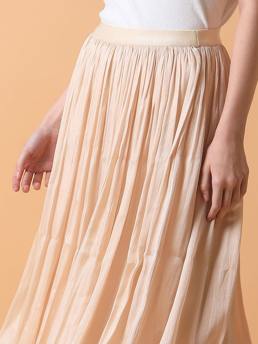 Women's Cream Flared Midi Skirt