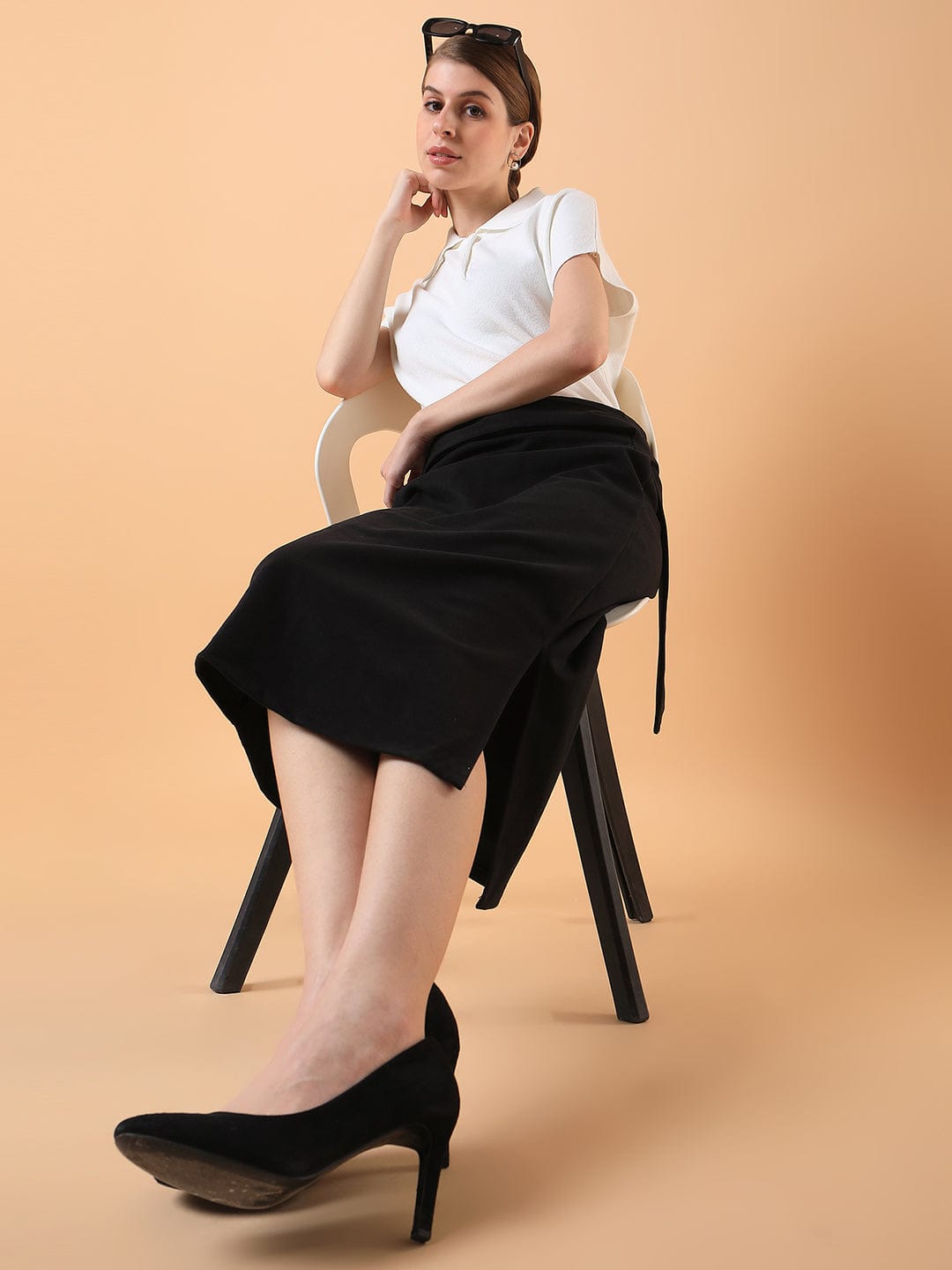 Women's Black Straight Midi Skirts