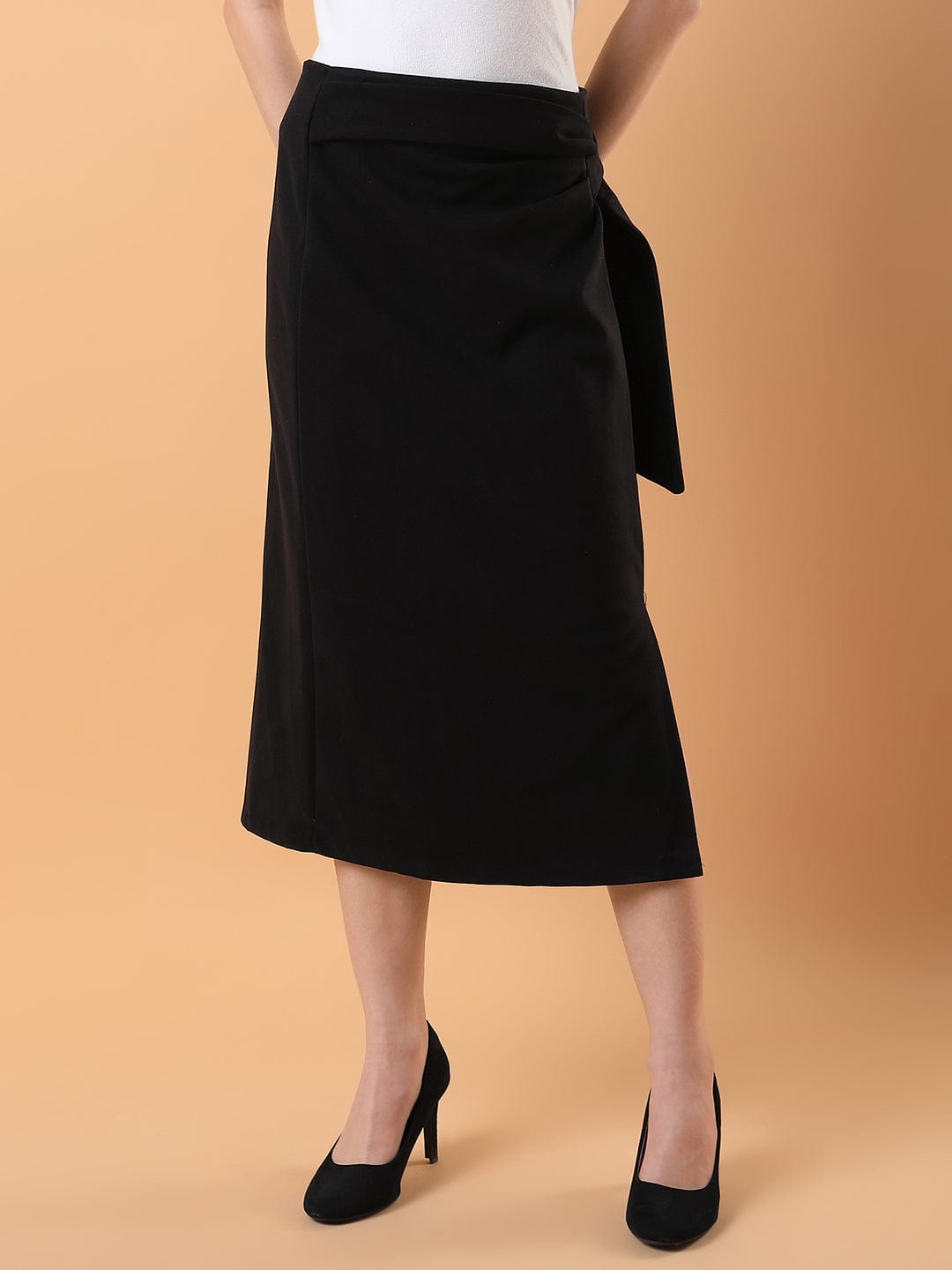 Women's Black Straight Midi Skirts