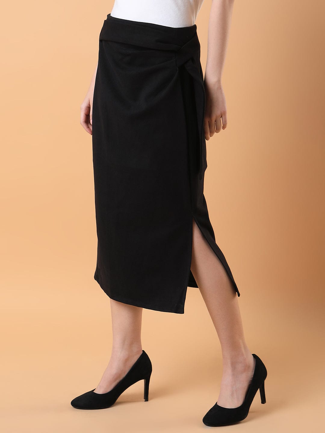 Women's Black Straight Midi Skirts
