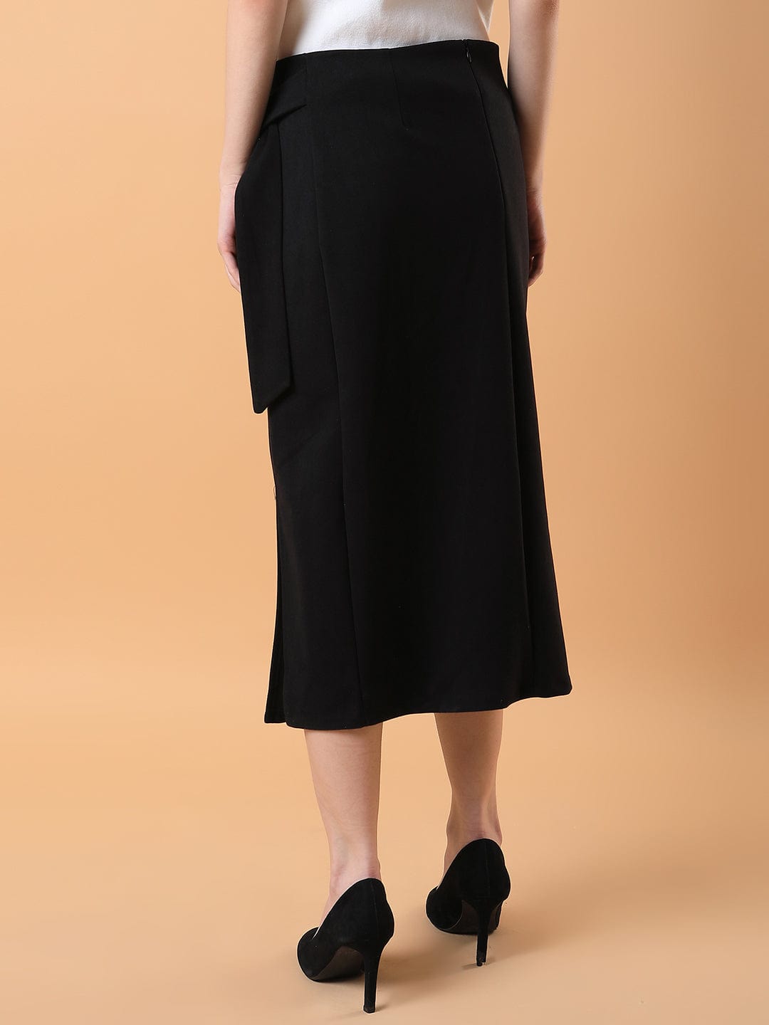 Women's Black Straight Midi Skirts