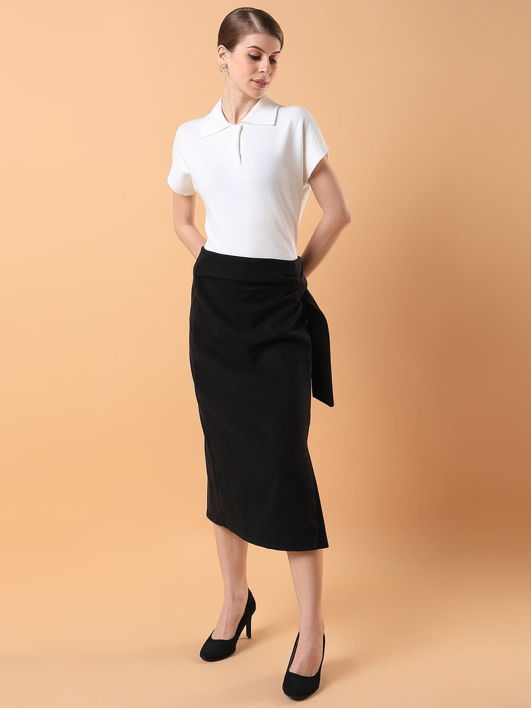 Women's Black Straight Midi Skirts