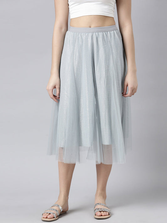 Women's Grey Embellished Flared Midi Skirts