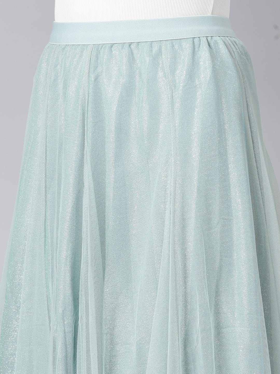 Women's Sea Green Flared Sheer Midi Skirt
