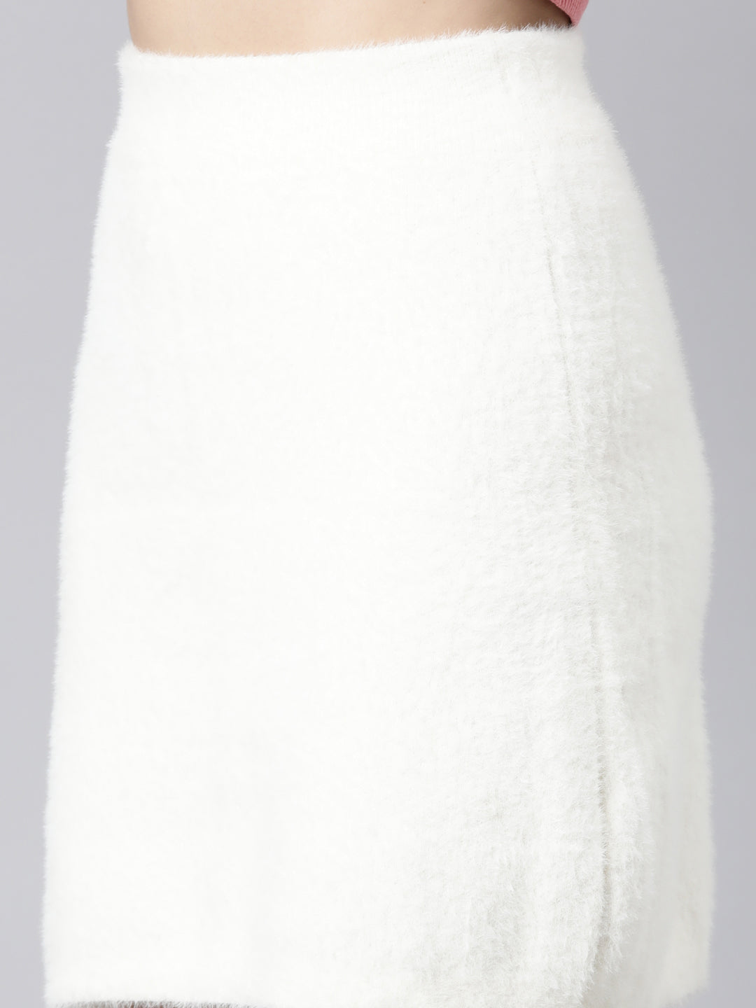 Women's Cream Self Design Pencil Mini Skirt