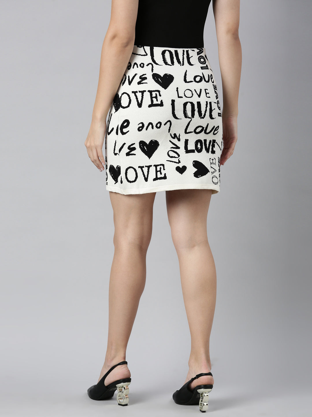 Women's Black Printed Pencil Mini Skirt