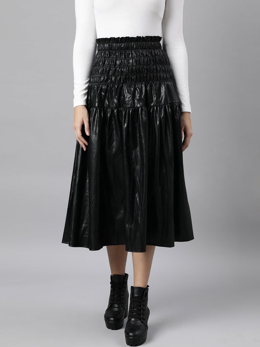 Women's Black Flared Midi Skirts