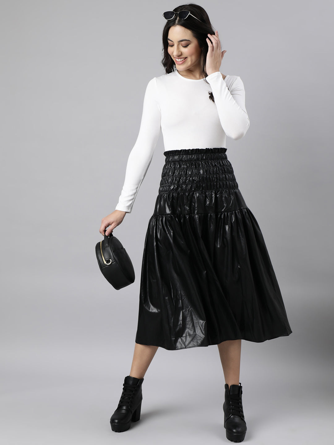 Women's Black Flared Midi Skirts