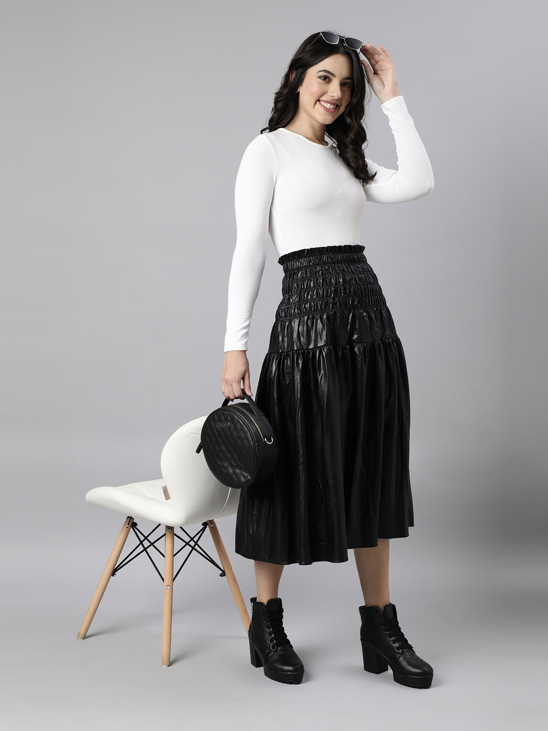 Women's Black Flared Midi Skirts