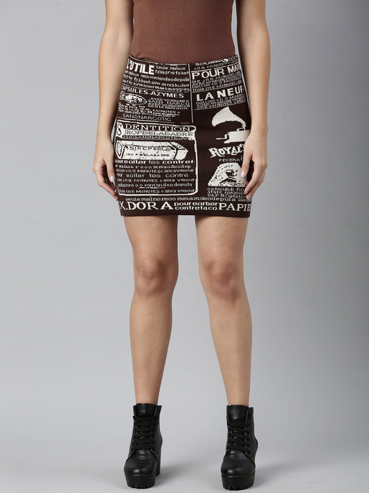 Women's Brown Printed Mini Skirts
