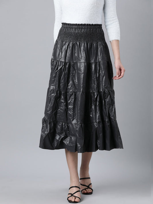 Women's Grey Tiered Midi Skirt