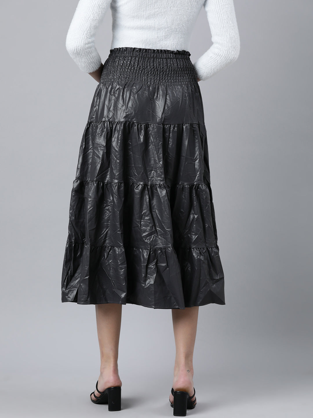 Women's Grey Tiered Midi Skirt