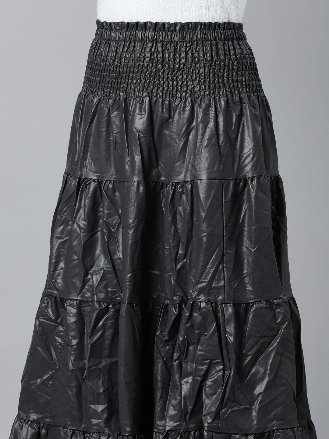 Women's Grey Tiered Midi Skirt