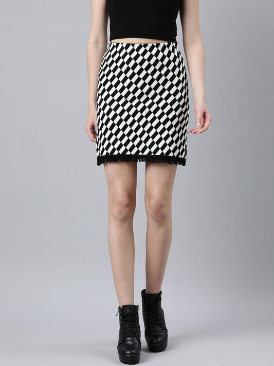 Women's Black Checked Pencil Mini Skirt