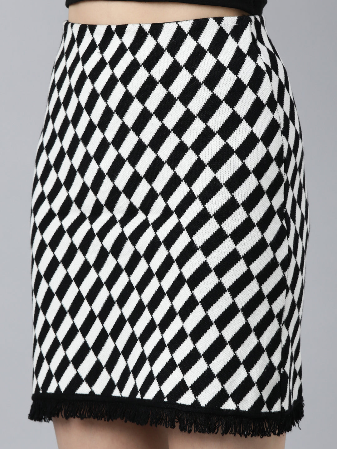 Women's Black Checked Pencil Mini Skirt