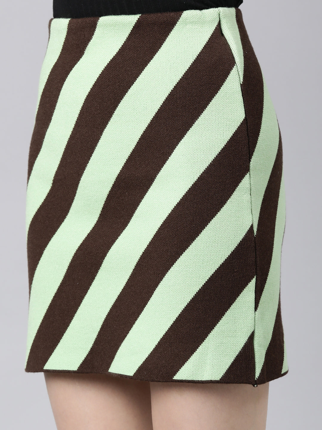 Women's Green Striped Pencil Mini Skirt