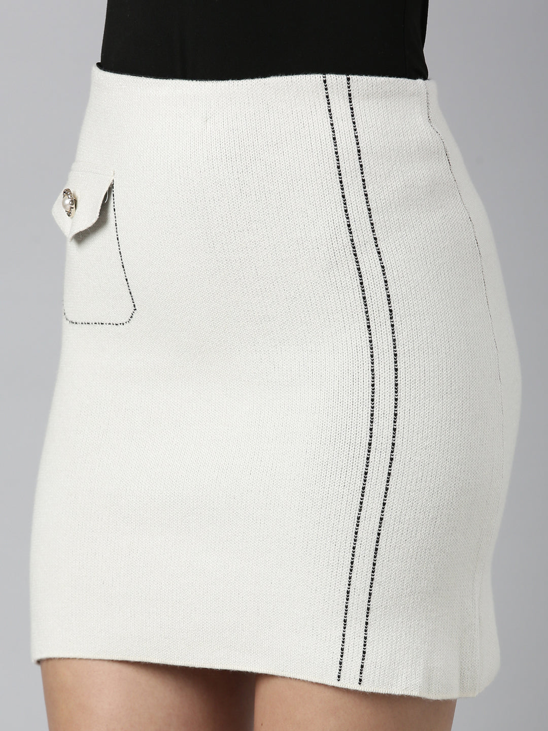 Women's Cream Self-Design Pencil Mini Skirts