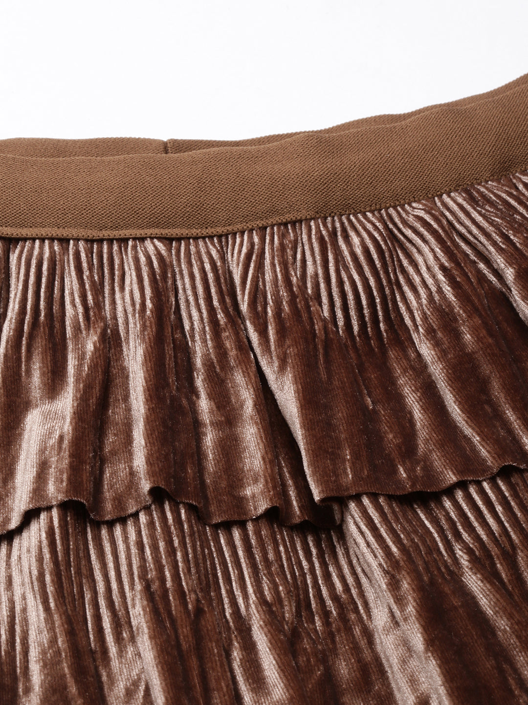 Women's Brown Self-Design Tiered Midi Skirt