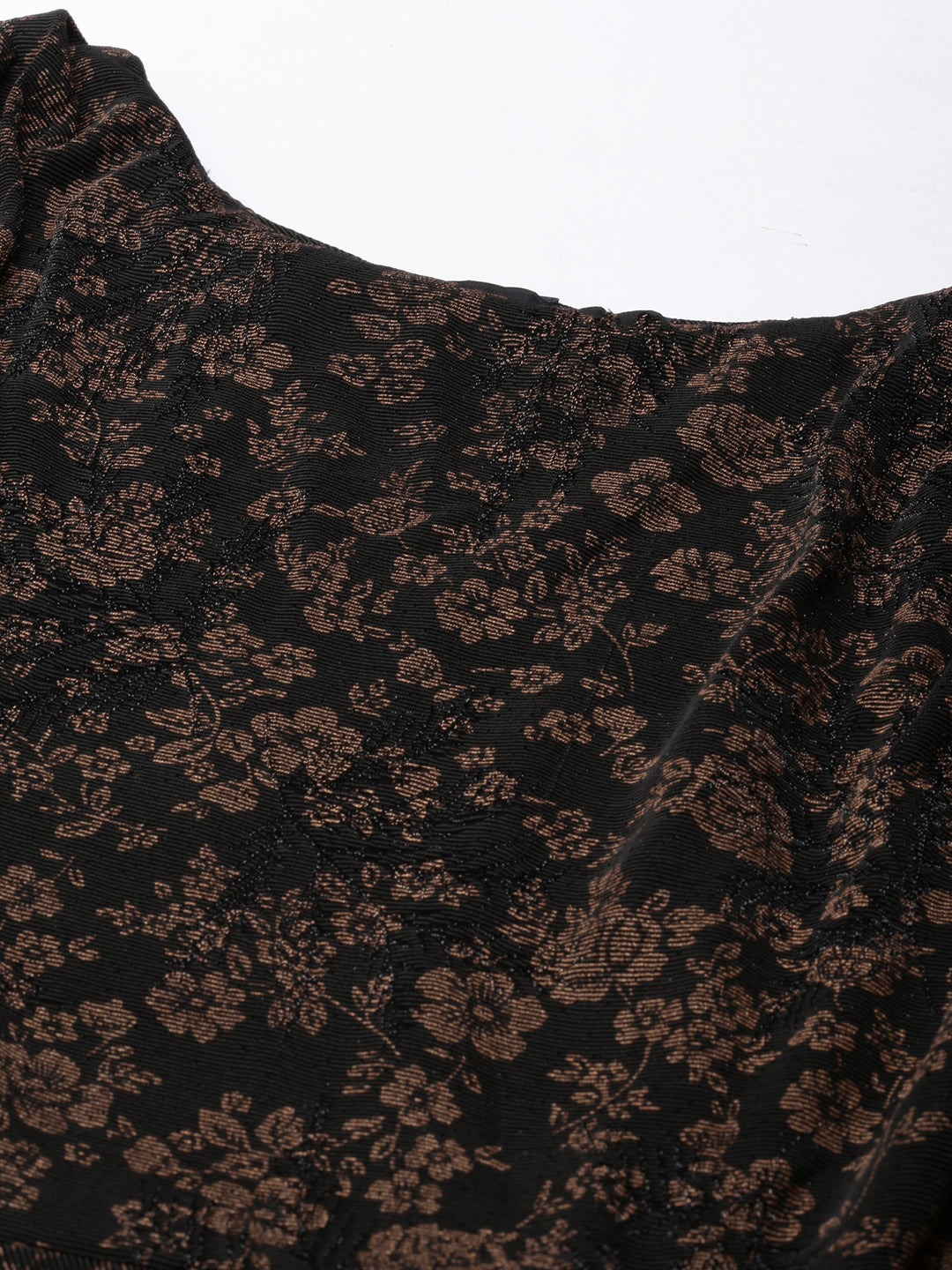 Women's Black Floral Printed A-Line Midi Dress