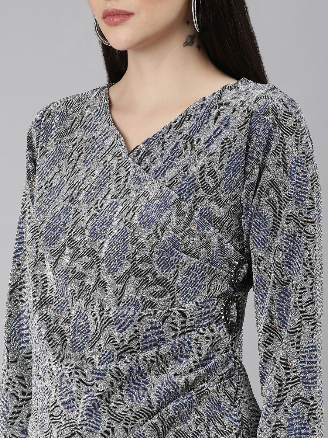Women's Silver Self Design Sheath Dress
