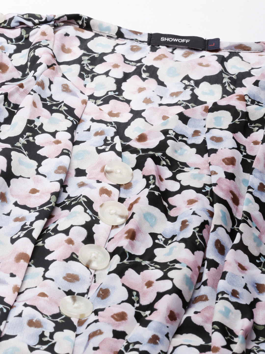 Women's Multi Floral Printed Puff Sleeve Fit & Flare Midi Dress