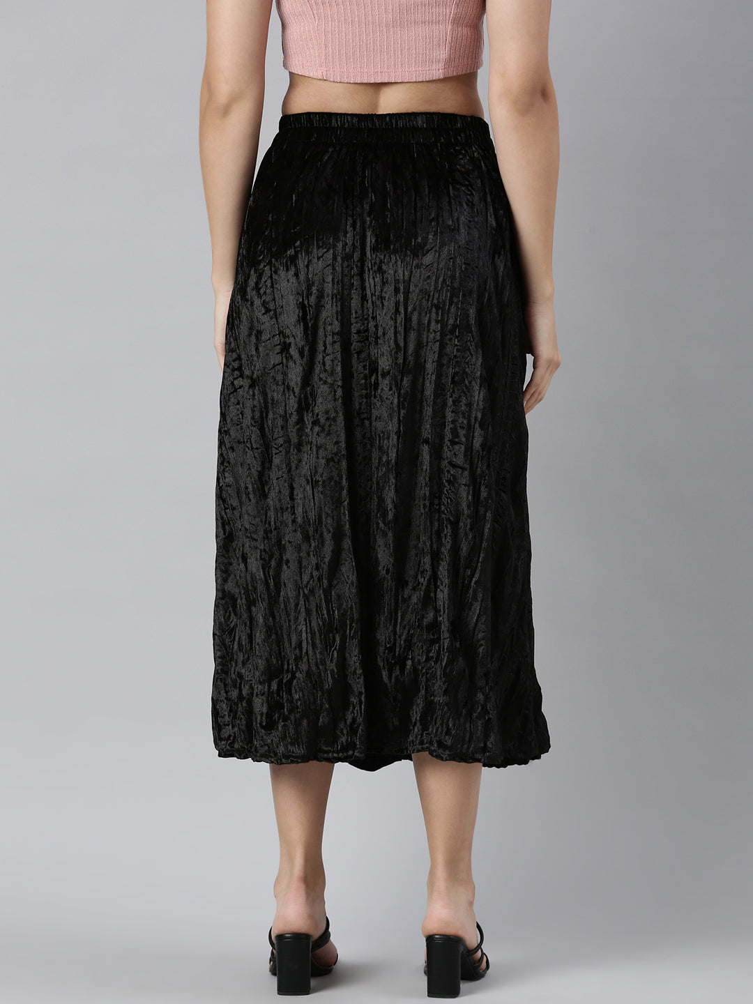 Women's Black Flared Midi Skirt