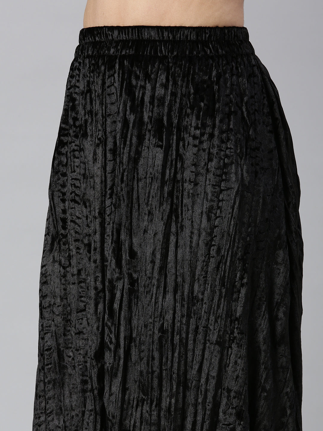 Women's Black Flared Midi Skirt