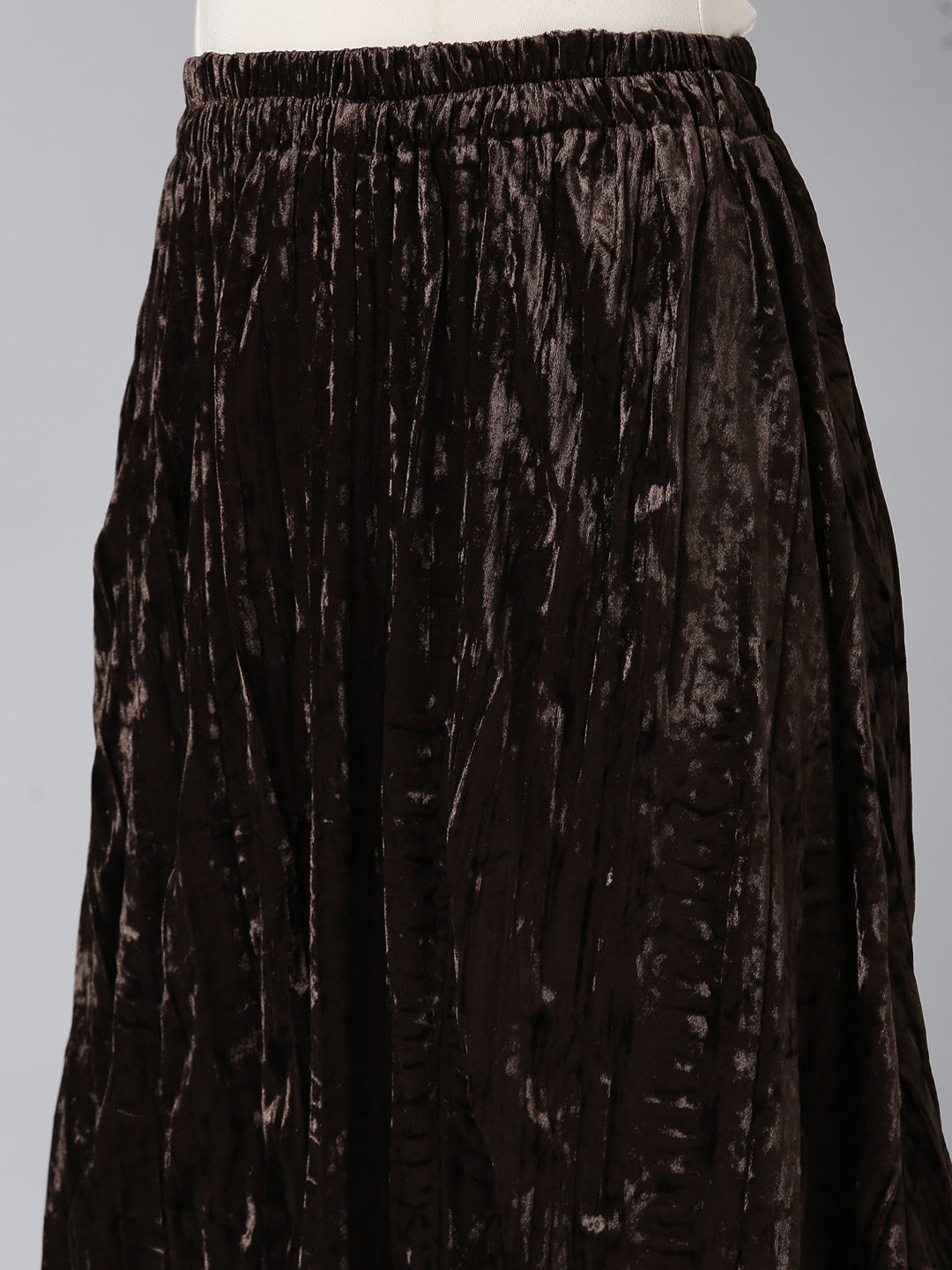 Women's Brown Flared Midi Length Skirt