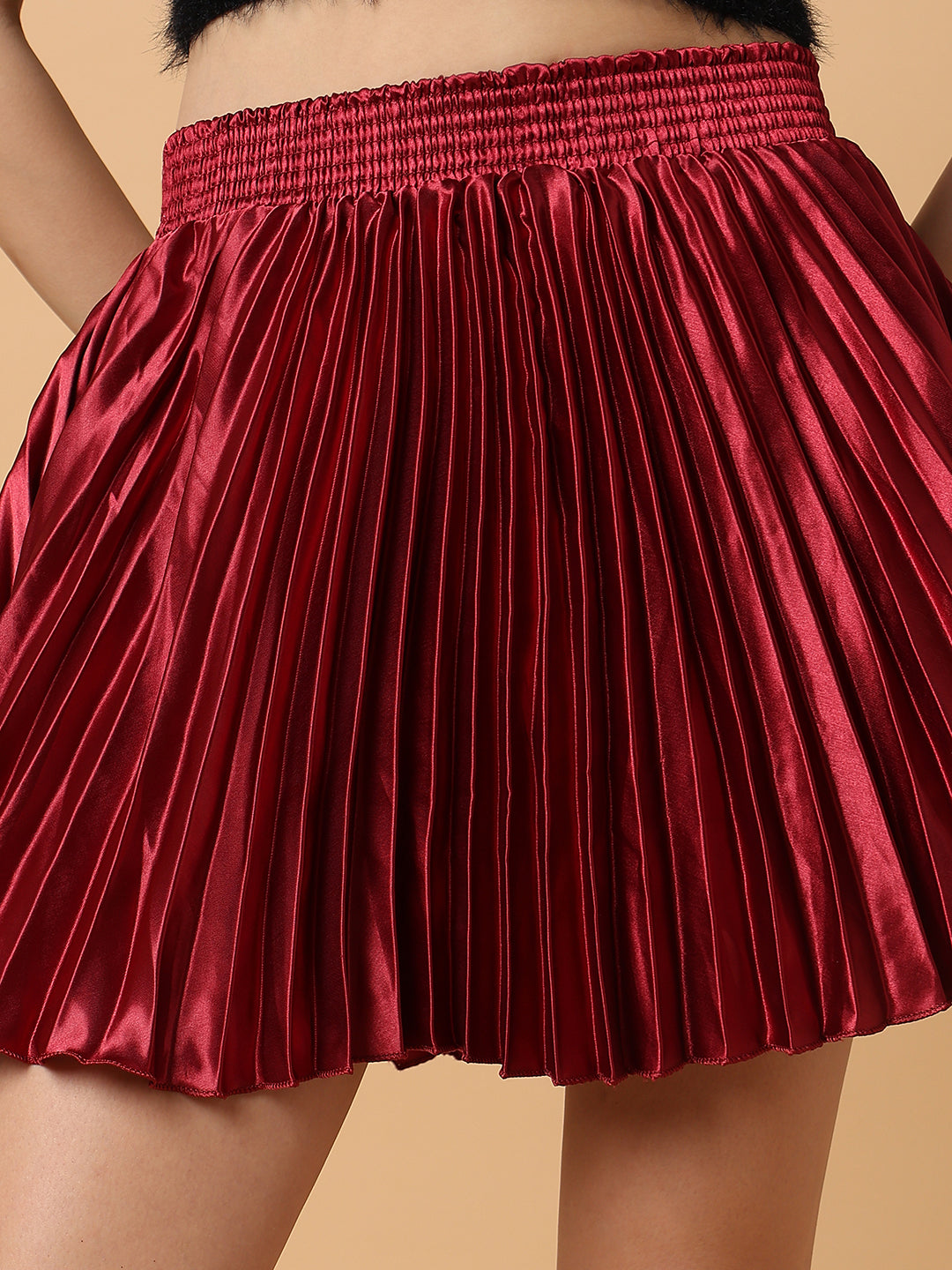 Women's Maroon Solid Mini Flared Skirt