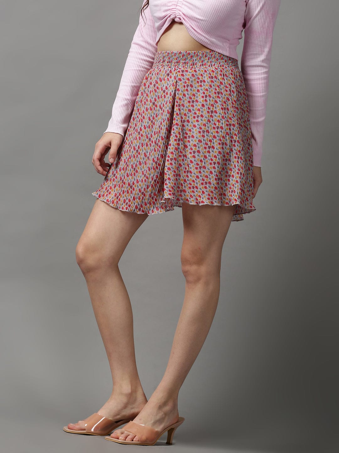 Women's Grey Printed Mini Flared Skirts