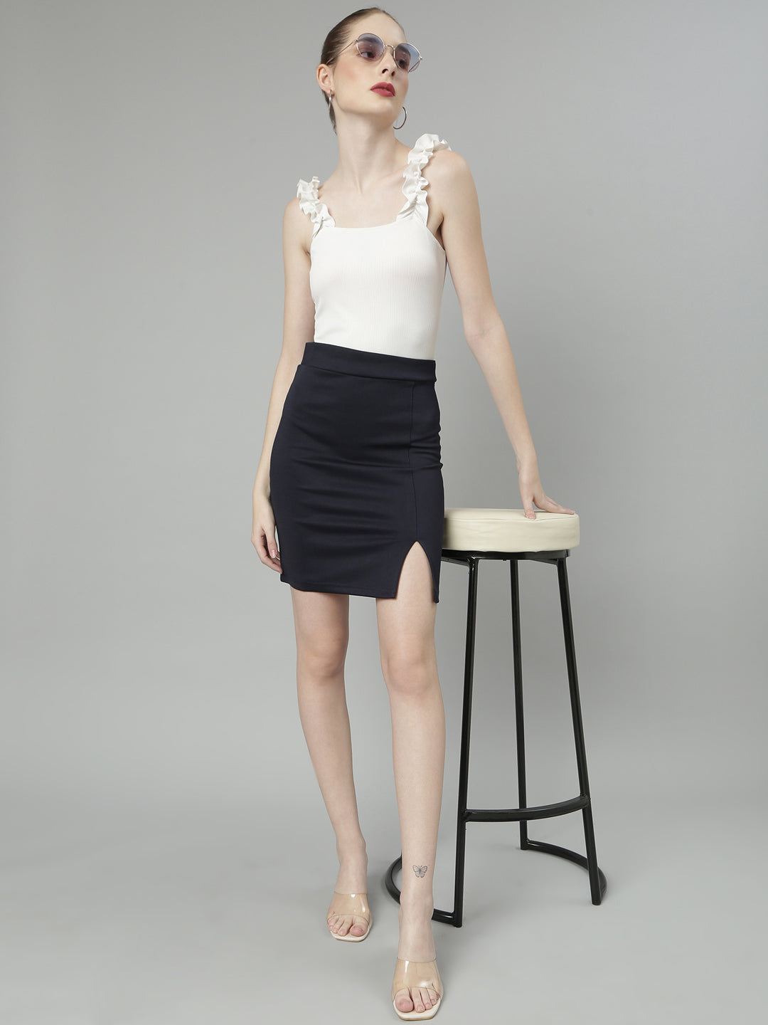 Women's Navy Blue Pencil Above Knee Skirt