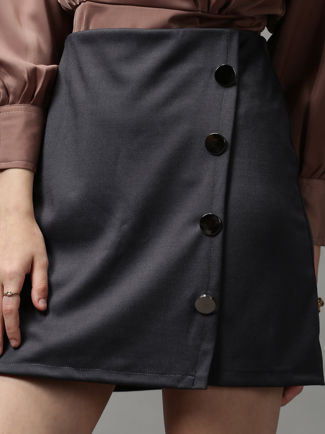 Women's Grey Solid Mini A-Line Skirts