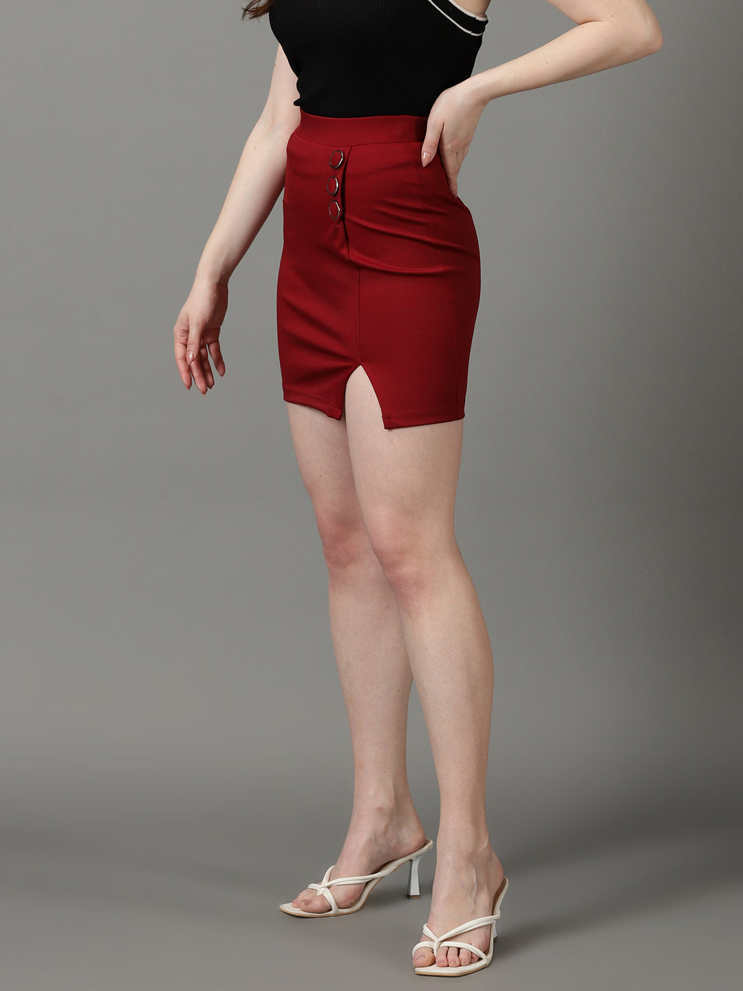Women's Maroon Mini Pencil Skirt