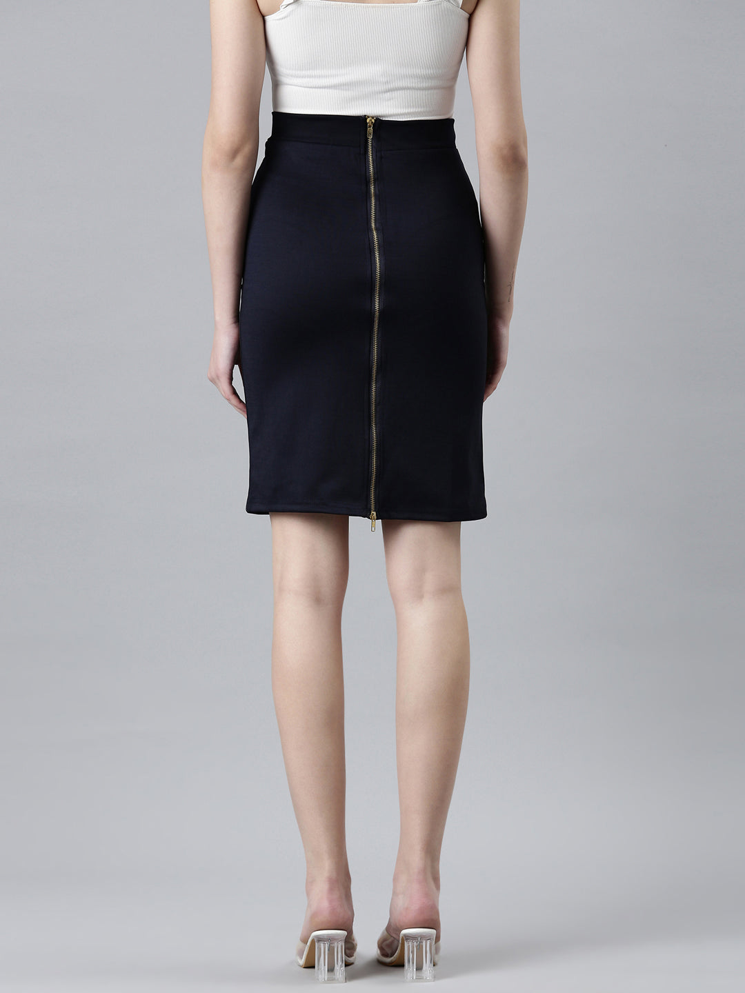Women's Navy Blue Above Knee-Length Pencil Skirt
