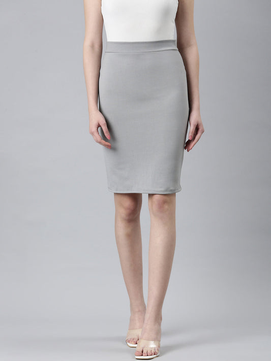 Women's Grey Above Knee Length Pencil Skirt
