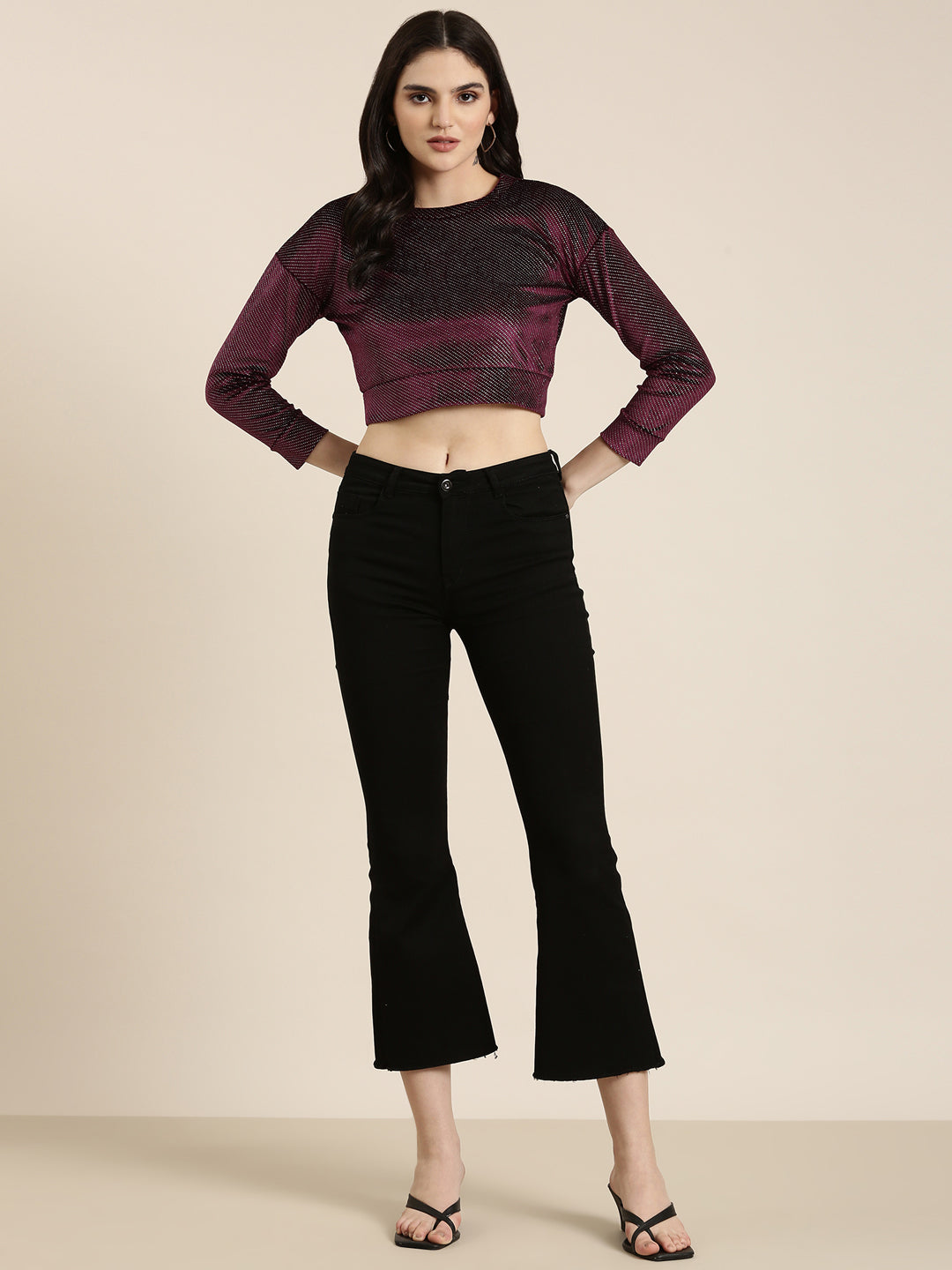 Women's Violet Self Design Crop Top