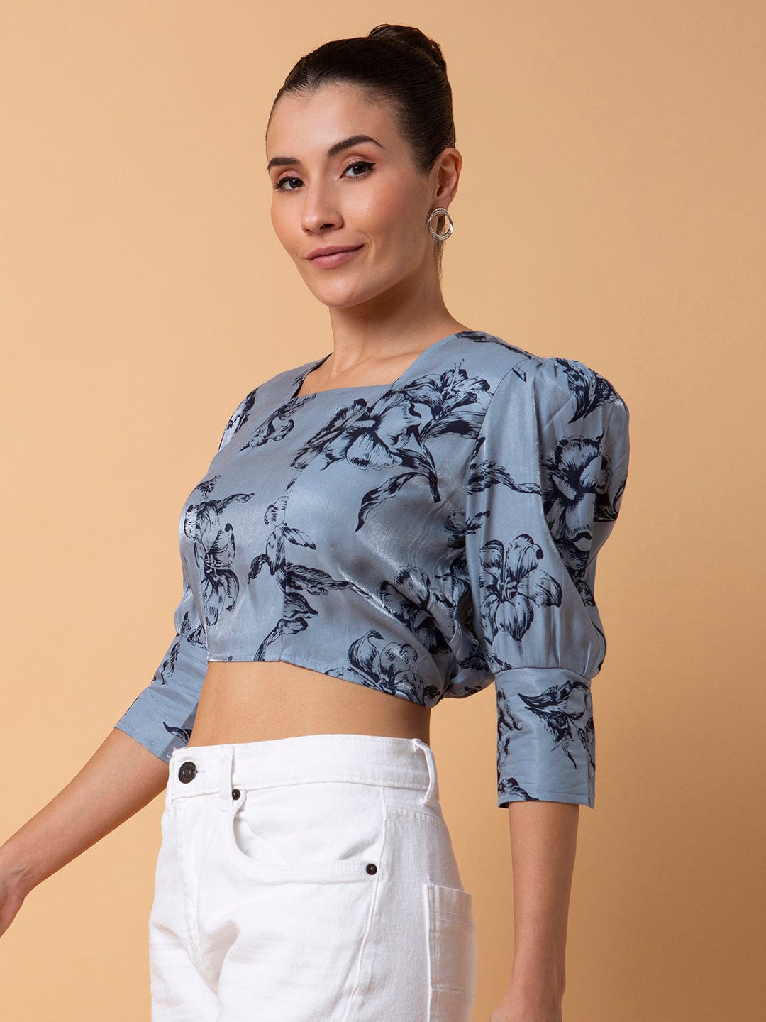 Women's Grey Square Neck Cotton Top