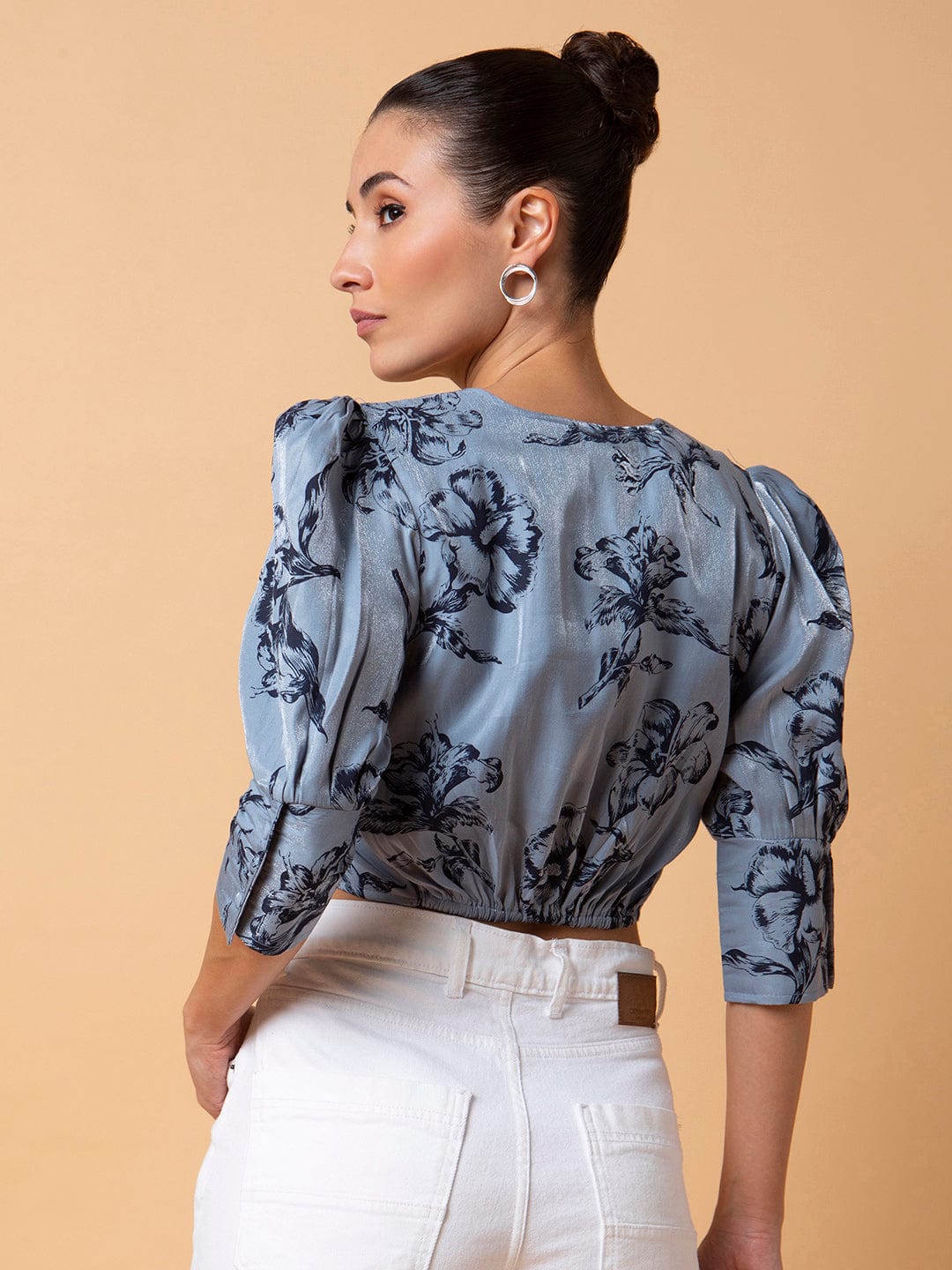 Women's Grey Square Neck Cotton Top
