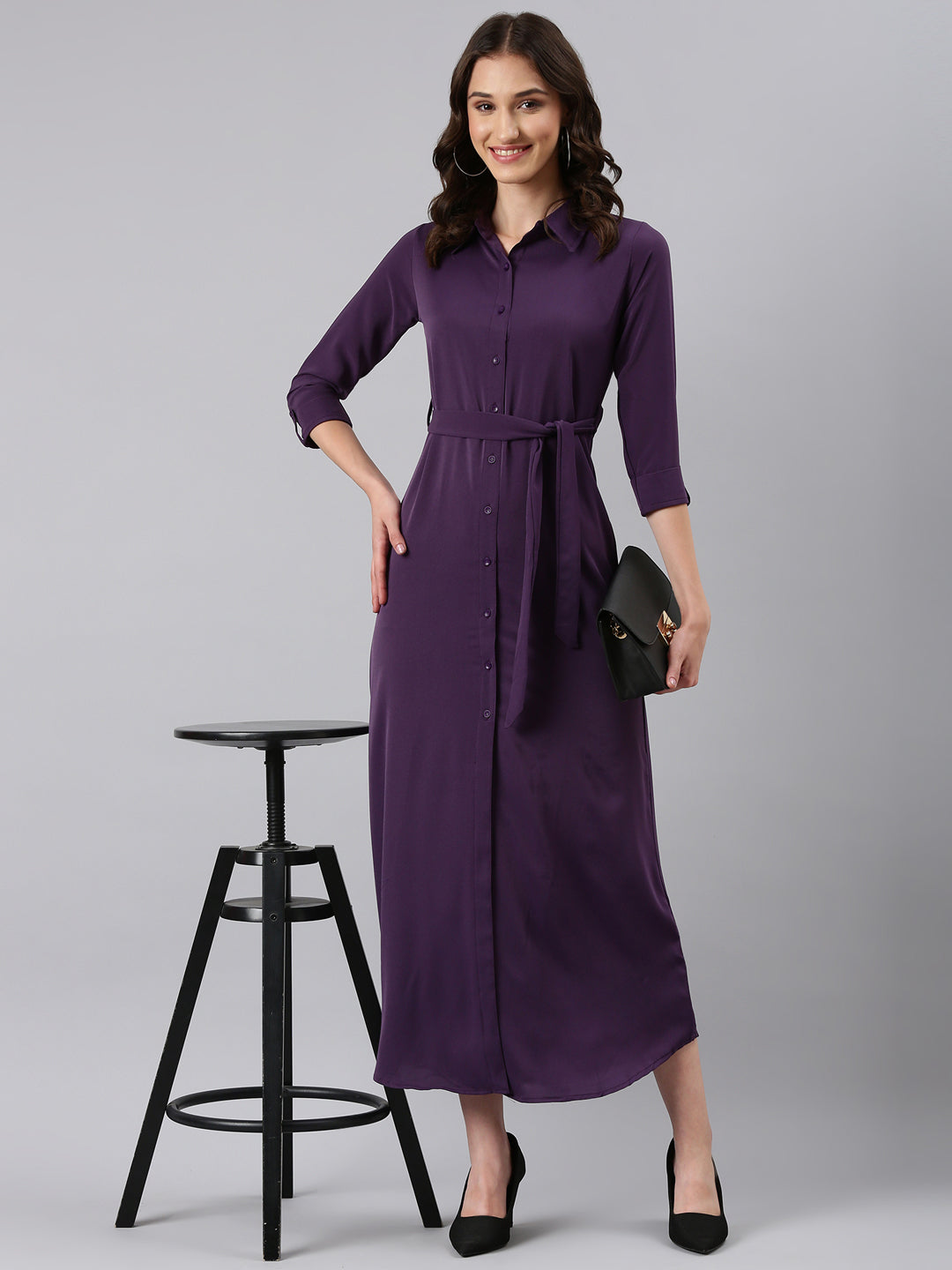 Women's Violet Shirt Maxi Dress