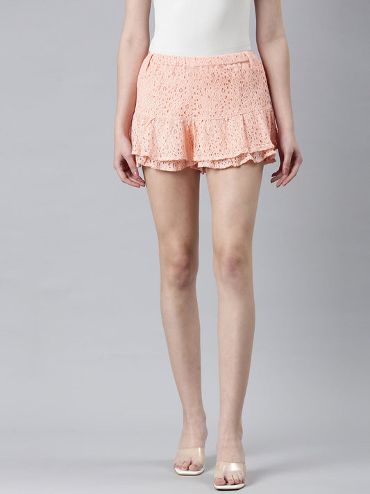 Women's Peach Self-Designed Flared Mini Skirt