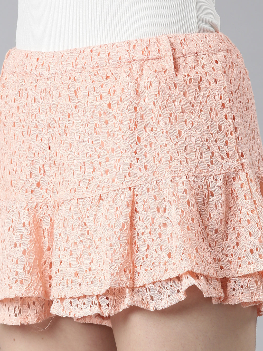 Women's Peach Self-Designed Flared Mini Skirt
