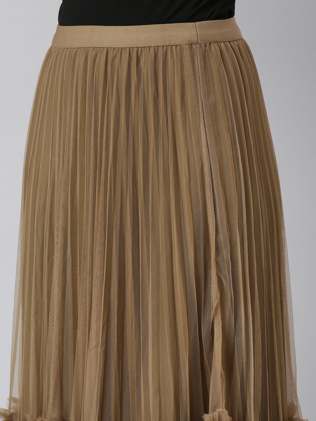 Women's Brown Pleated Flared Midi Skirt