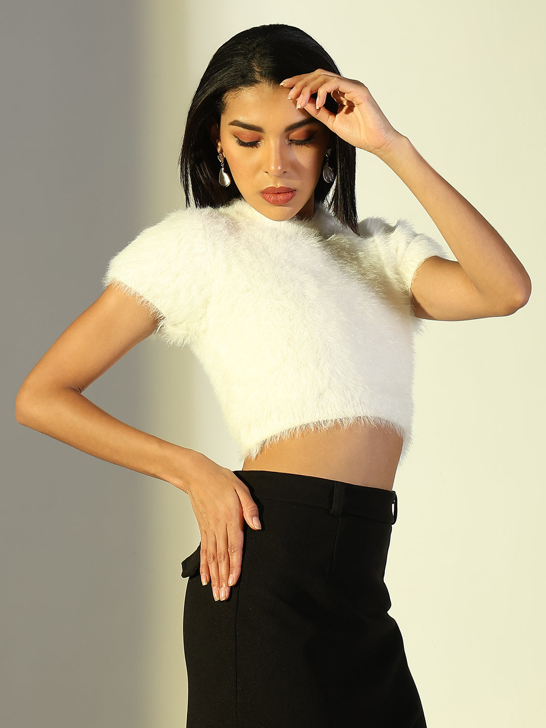 Women's Off White Fringed Crop Top