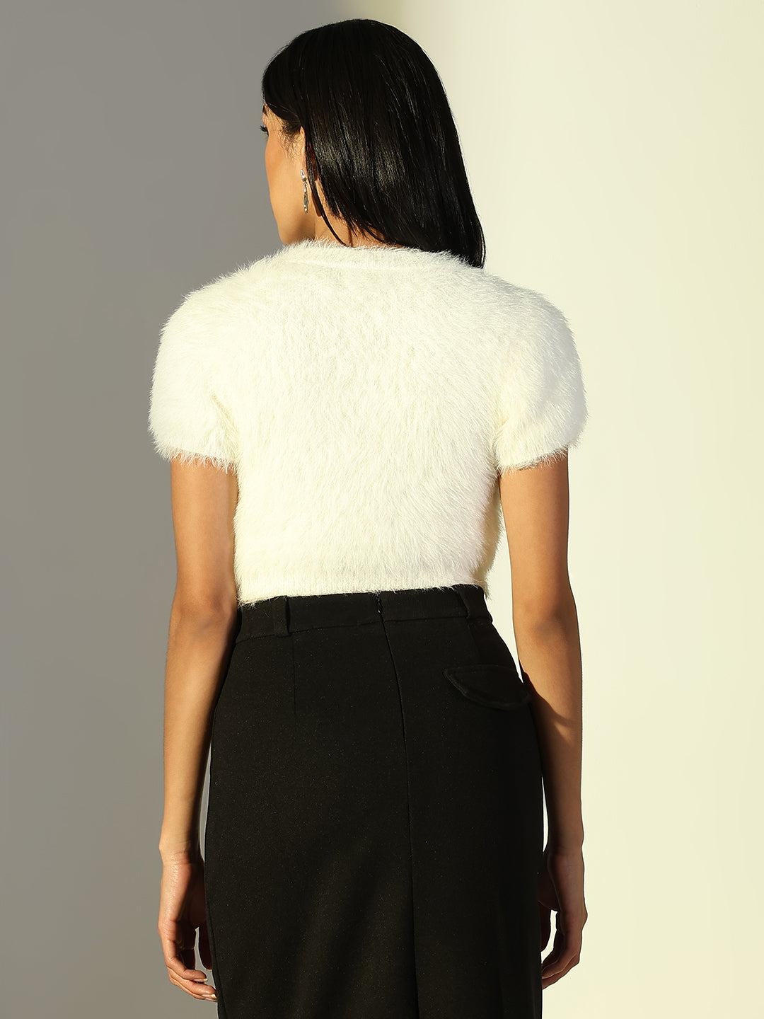 Women's Off White Fringed Crop Top