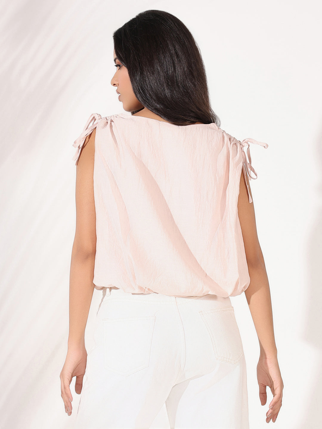 Women's Pink Blouson Crop Top