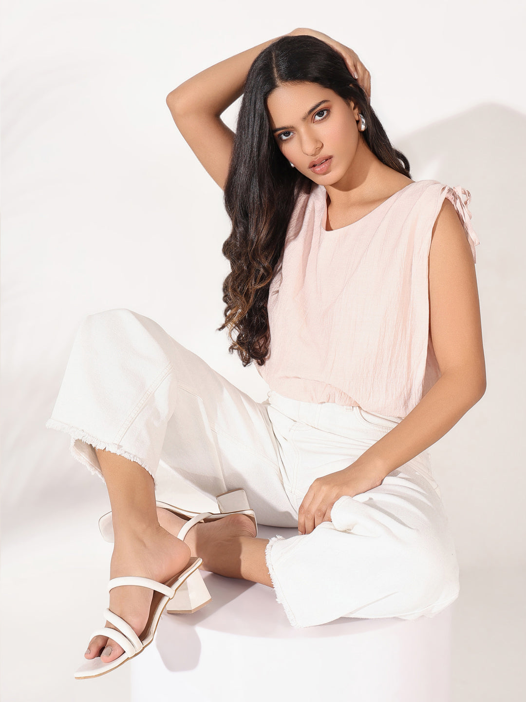 Women's Pink Blouson Crop Top