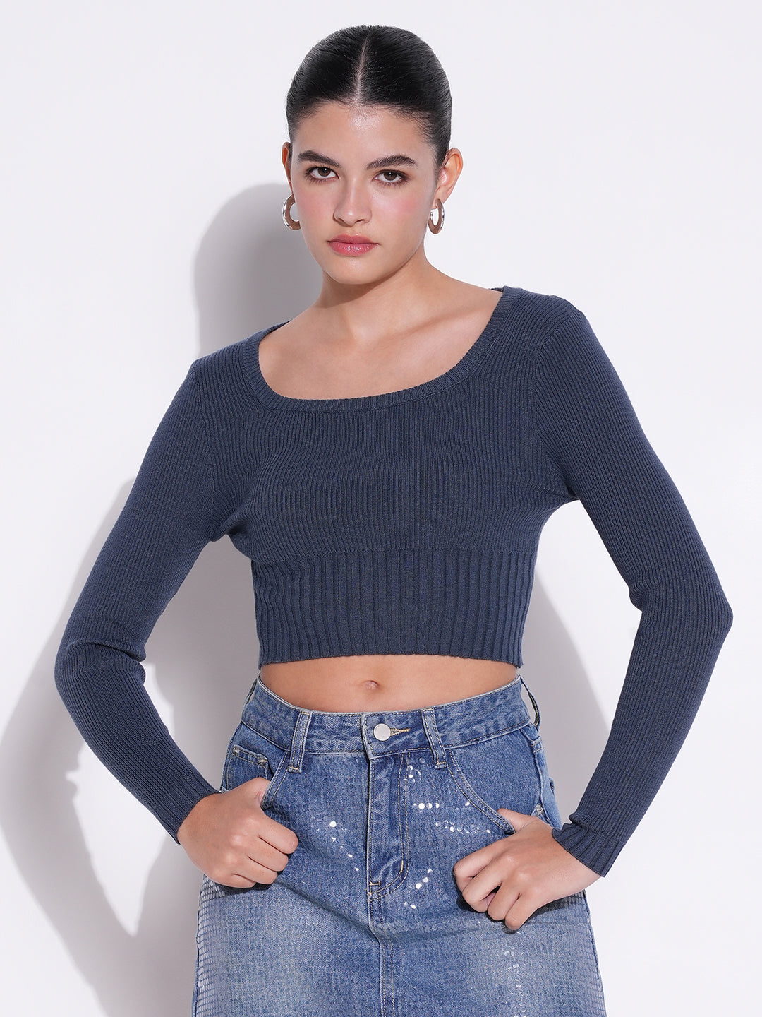 Women's Blue Striped Crop Top