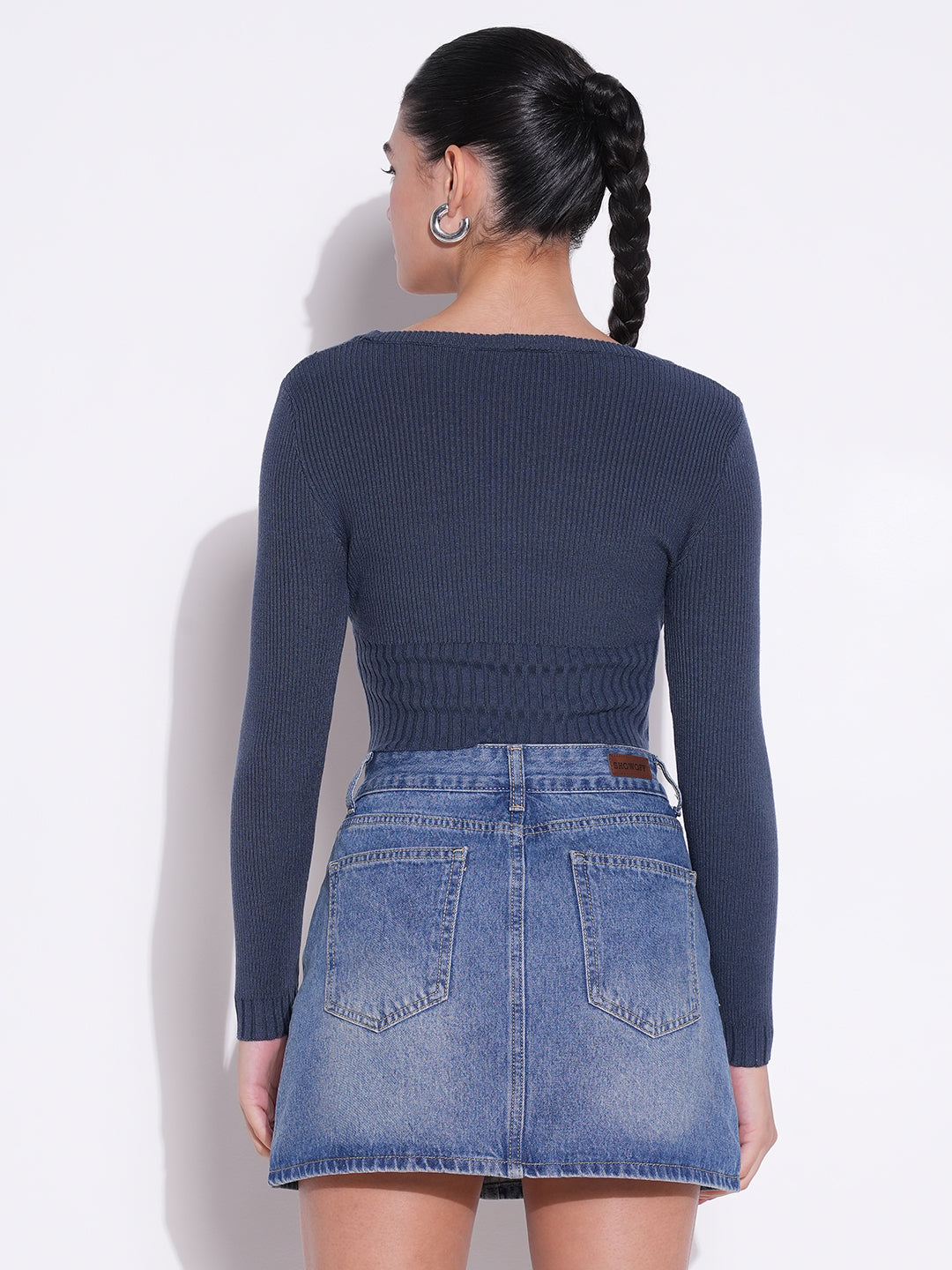 Women's Blue Striped Crop Top