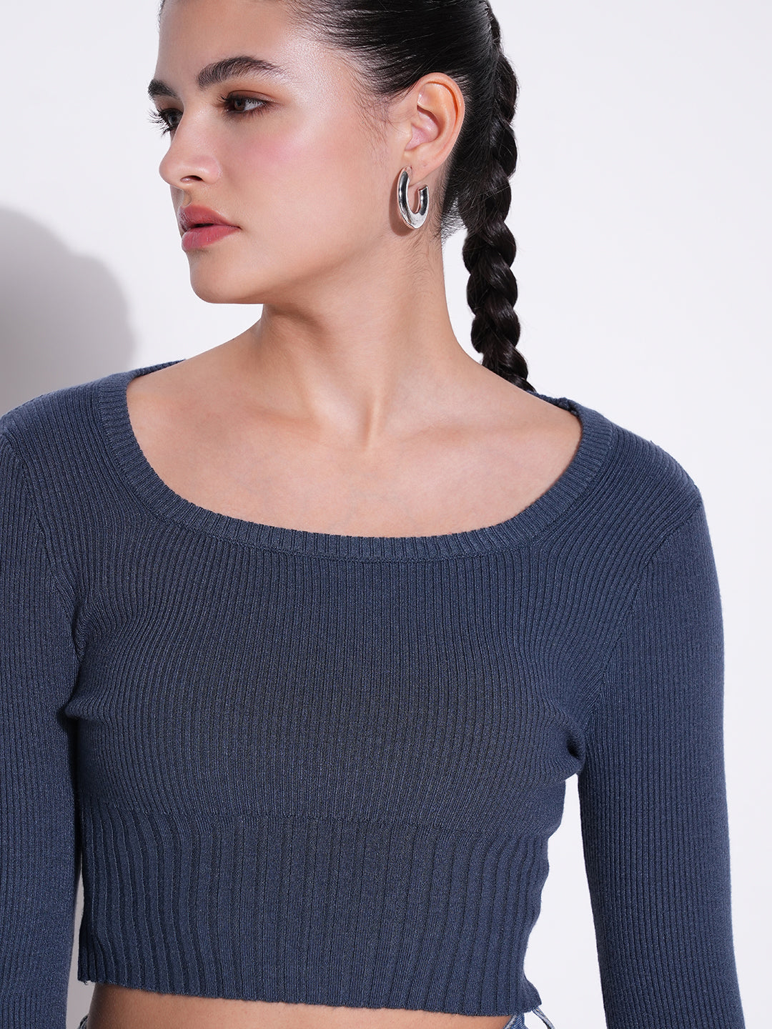 Women's Blue Striped Crop Top